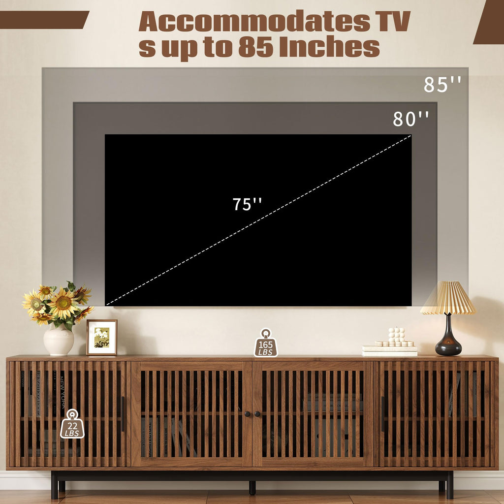 78" Mid-Century TV Stand with Slatted Doors for 75-85 Inch TVs