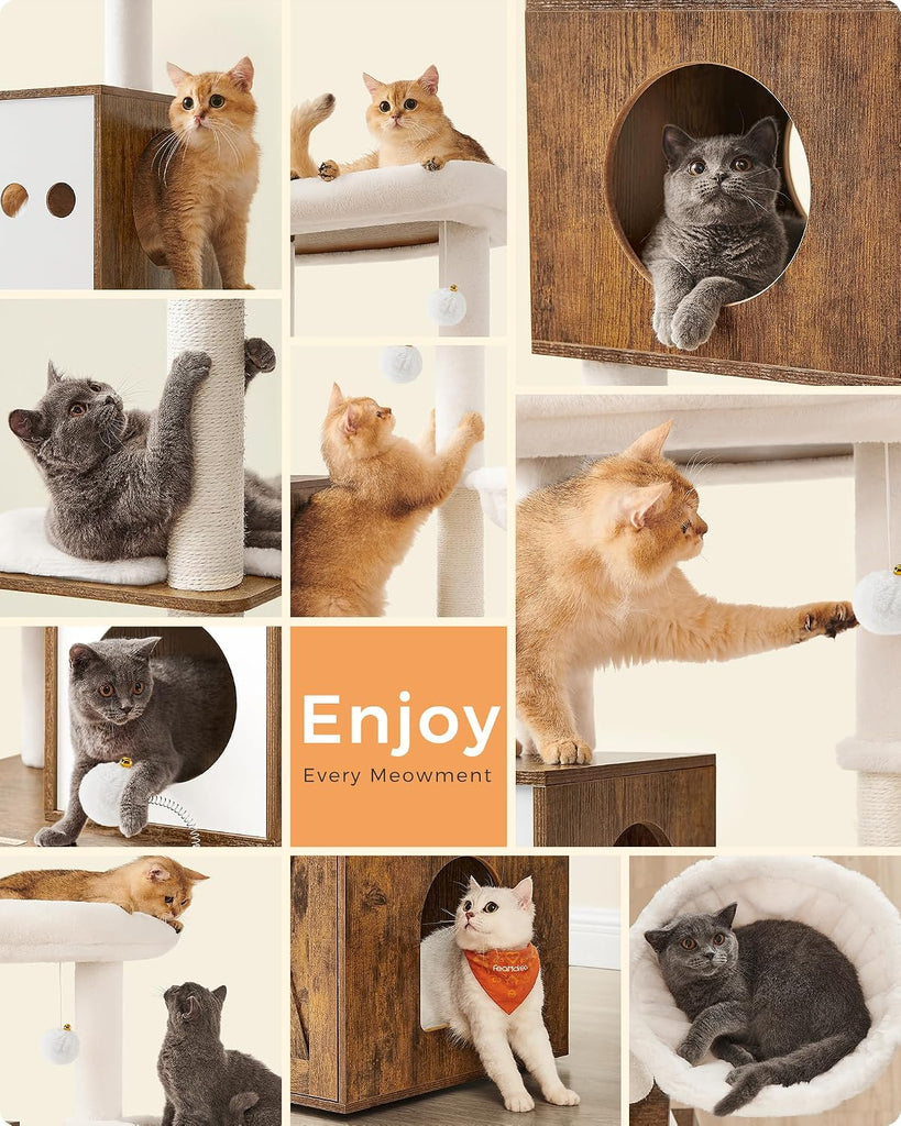 Cat Tree with Litter Box Enclosure, 70.1-Inch Tall Cat Tower