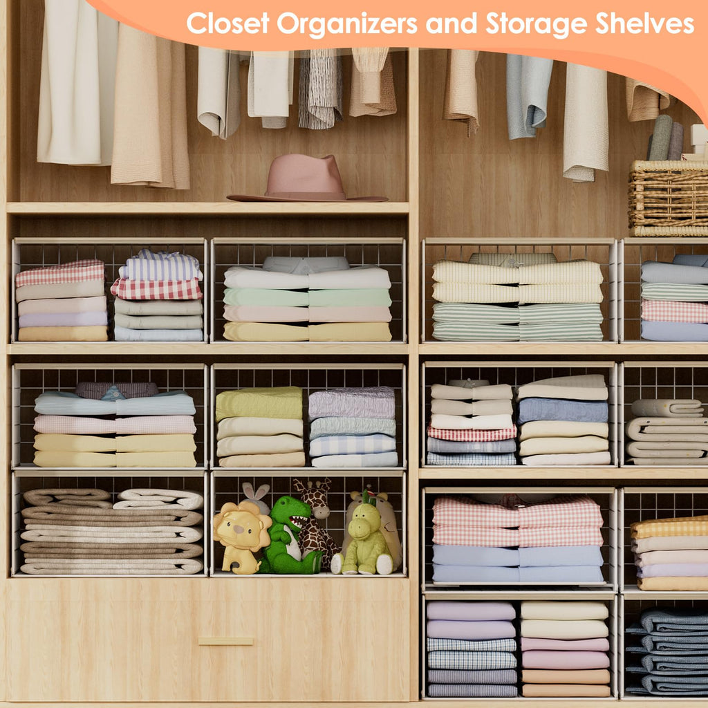 6 Pack Stackable Storage Closet Shelf Organizer Metal White