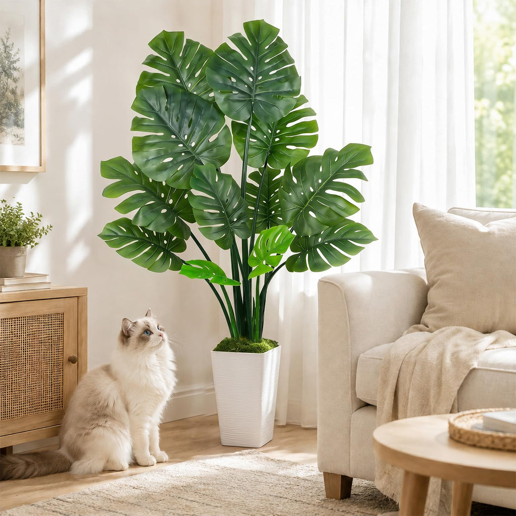Artificial Monstera Plant, 64" Tall Large Fake Swiss Cheese Tree
