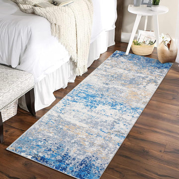 2x6 Modern Abstract Runner Rug, Blue/Grey