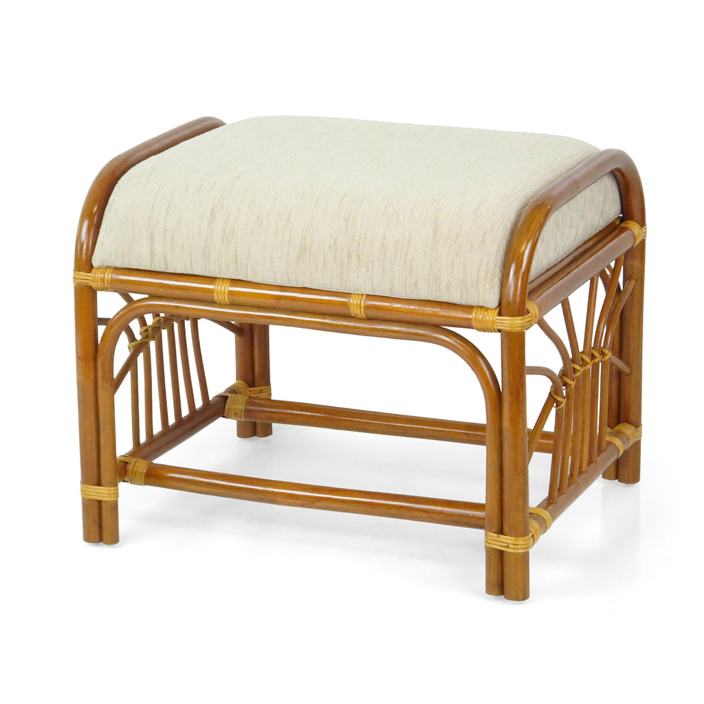 Krit Handmade Rattan Wicker Ottoman Footstool with Cushion Fully Assembled Colonial Color