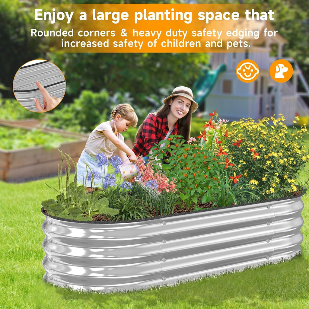 Galvanized Raised Garden Bed Outdoor,8×4×1ft Oval Garden Bed for Gardening,Vegetables,Flowers,Sturdy Metal Planter