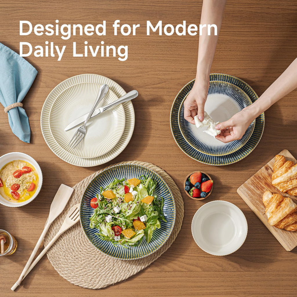 24-Piece Stoneware Dinnerware Set, Beige Reactive Glaze for 8