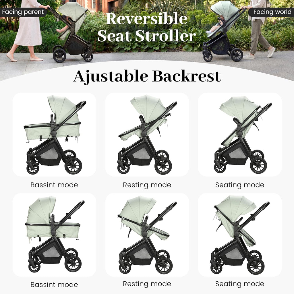 Lightweight in-1 Baby Stroller with Reversible Seat, Green