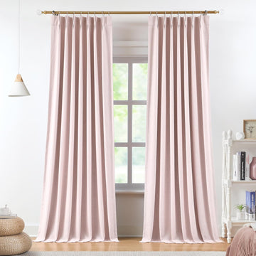 White Pinch Pleated Full Blackout Curtains (Set of 2 Panels) Thermal Insulated Window Curtains 108 inch Bedroom Room Darkening Pinch