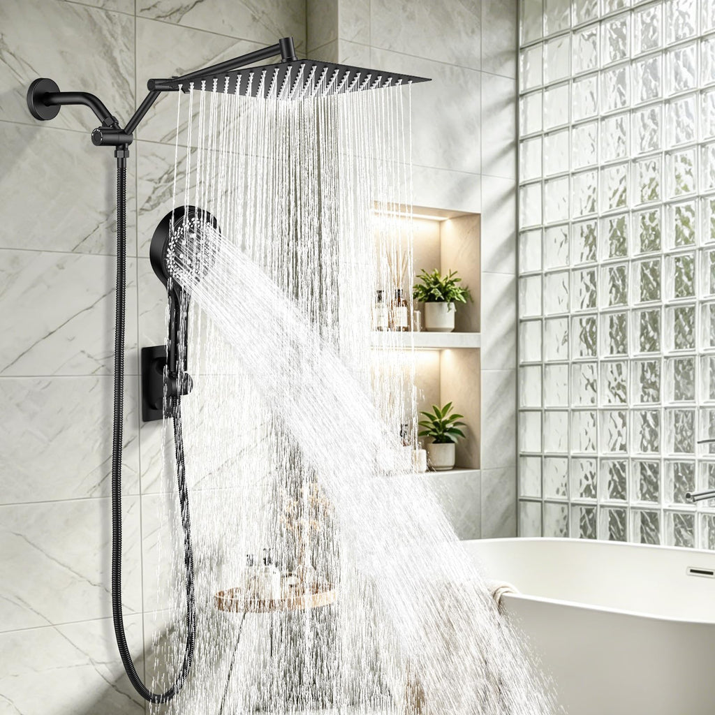 10 Inch Matte Black Rainfall Shower Head with Handheld Combo