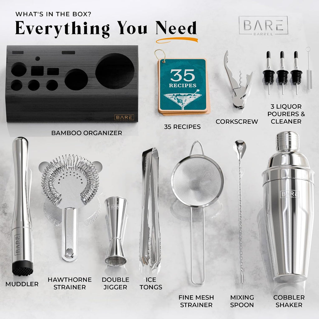 Mixology Bartender Kit Bar Set | 14-Piece Cocktail Shaker Set | Martini Barware Mixing Tools Bartending | Incl. 35 - Set of 14