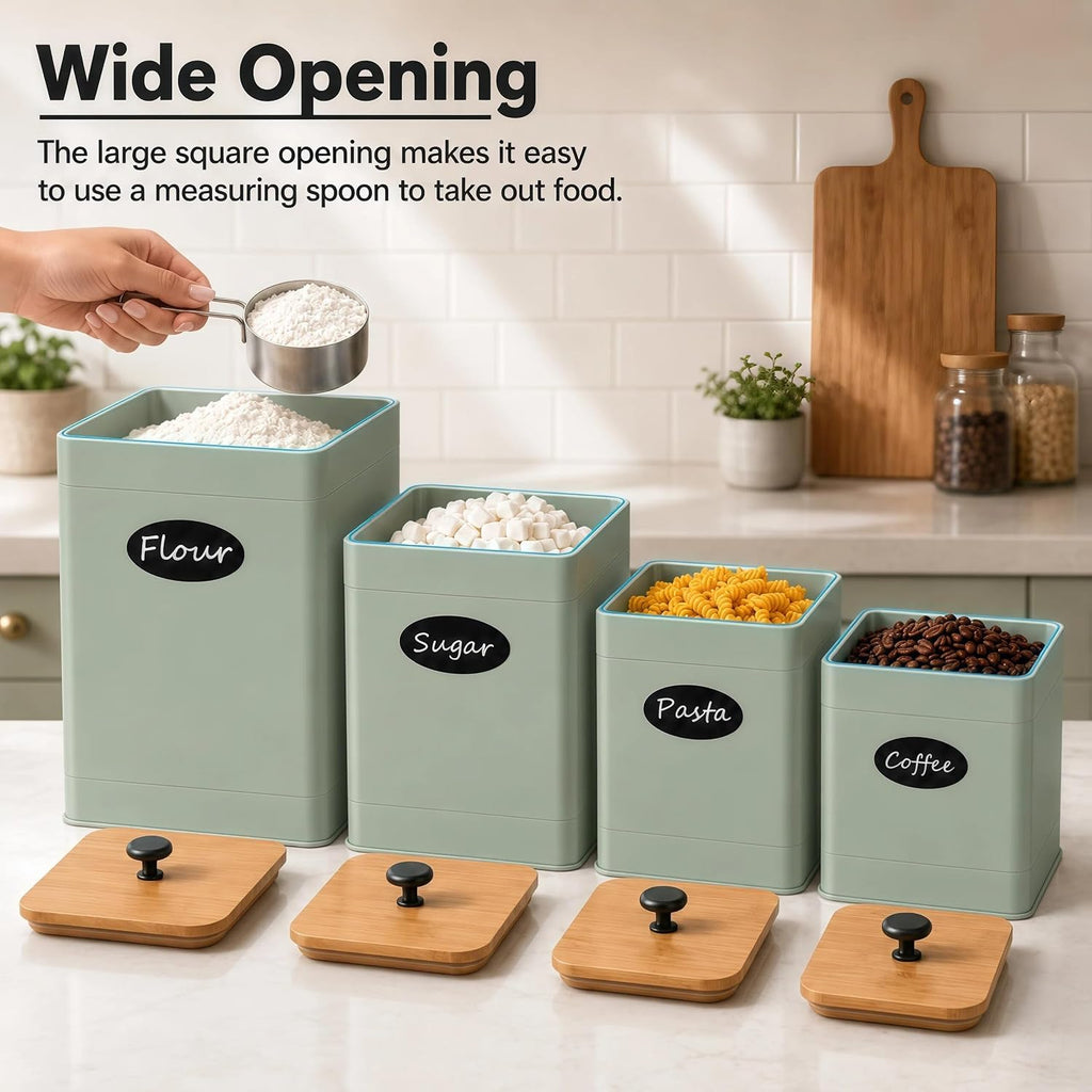 Canister Set Countertop, 4 Airtight Metal Canisters Sage Green - Set of 4