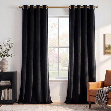 Black Velvet Blackout Curtains Grommet Thermal, W52 x L84, 2 Panels