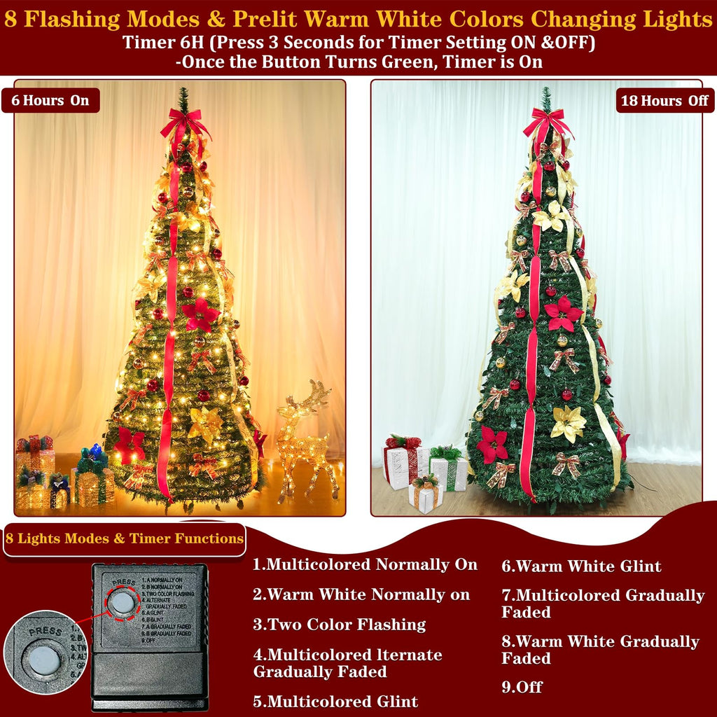 7 FT Prelit Pop Up 250 Warm White LED Lights Xmas Decoration
