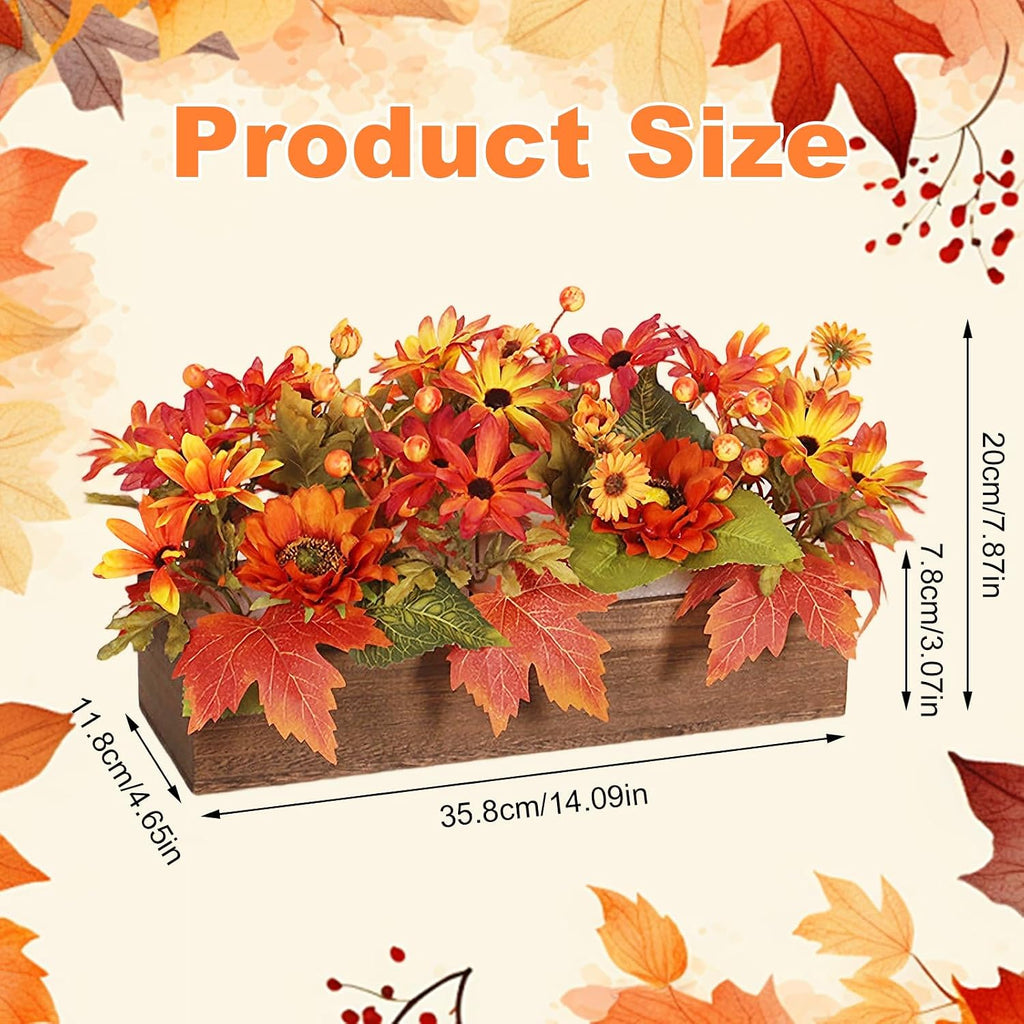 Fall Decor Floral Table Arrangement with Harvest Planter Wooden Tray