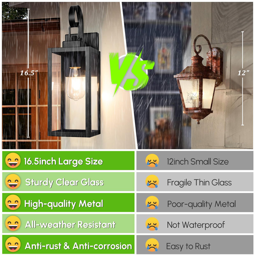 16.5" Large Outdoor Wall Light Fixtures, Modern Black Porch Lights