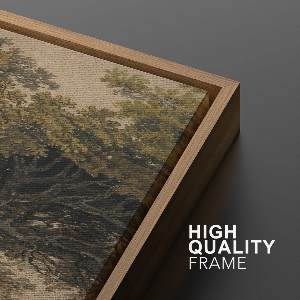 Framed Wall Art Print Set Vintage Landscape Rustic Tree and Mountain View Illustrations Decorative Colorful