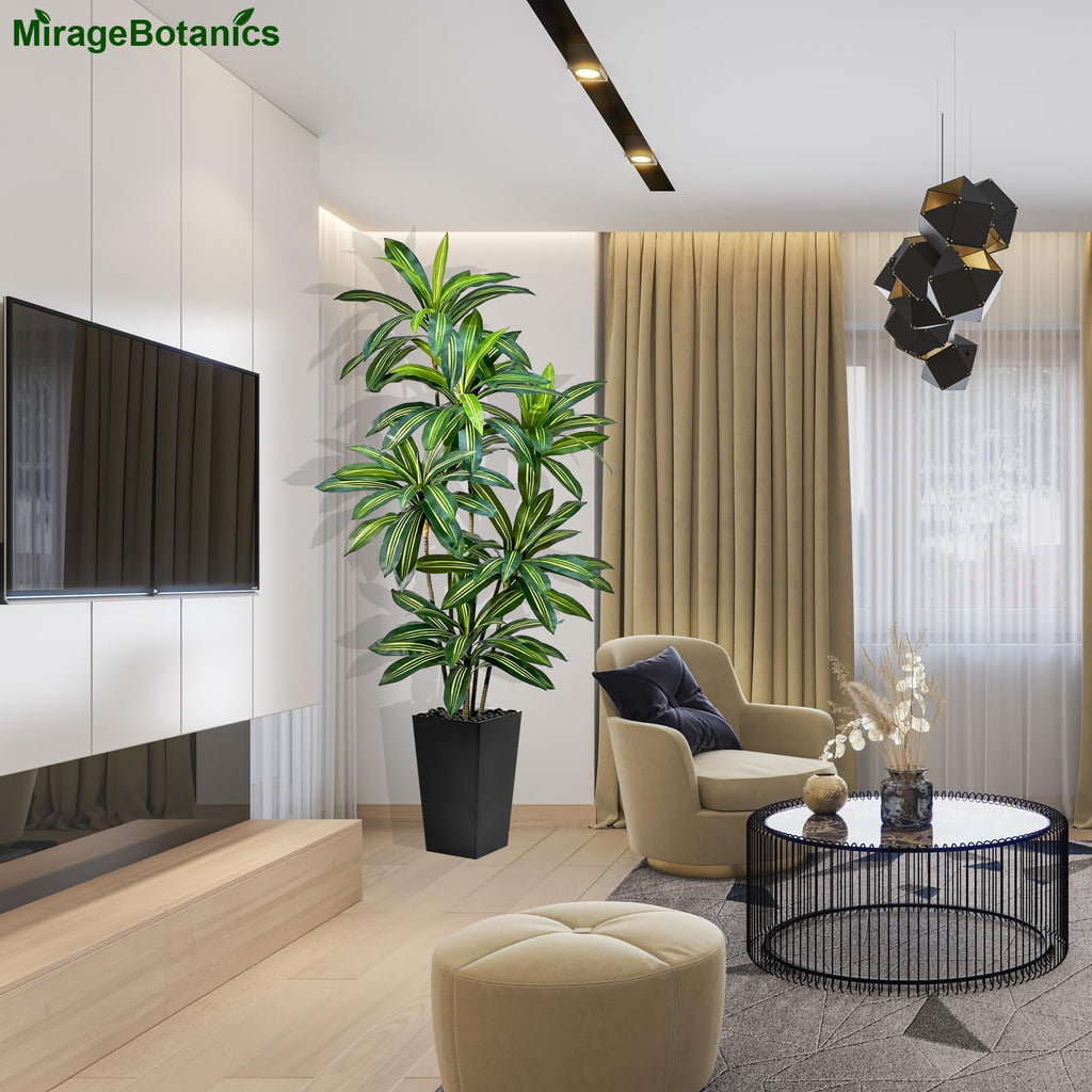 Dracaena Tree 7FT Tall Fake Plant with White Planter - Realistic Faux Dragon Tree with Tall Planter - Indoor Floor