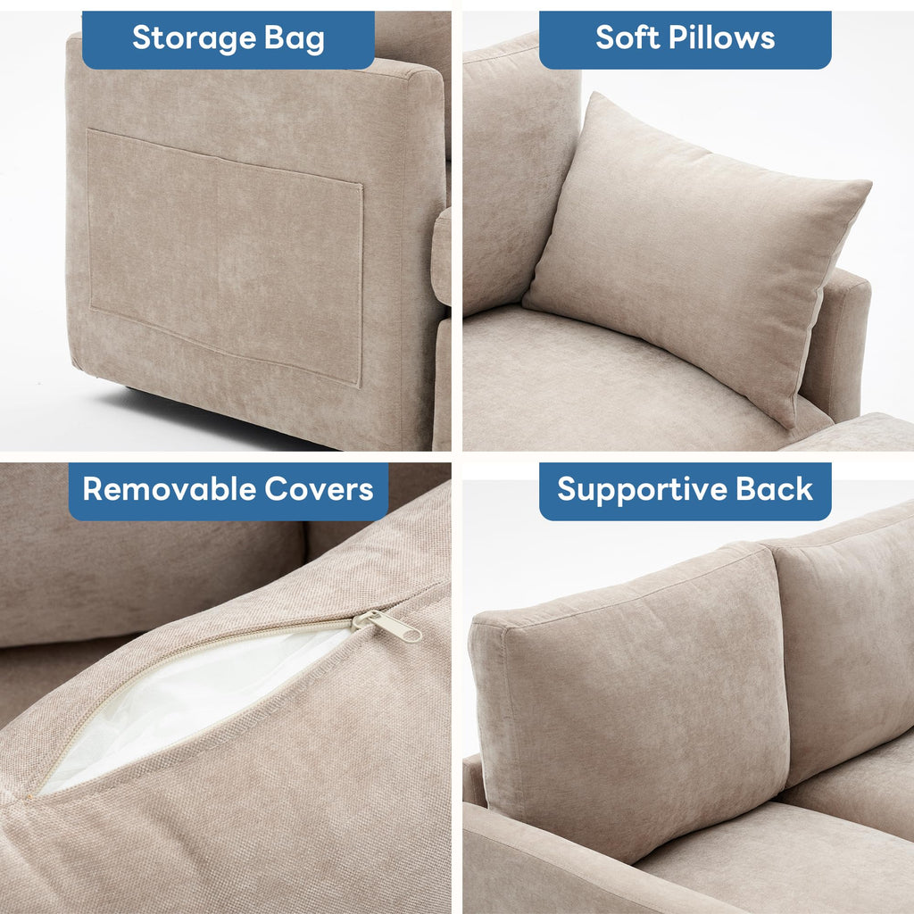 Sectional Cloud Couch, Spring Cushion Seating, L Shaped Convertible Modular Sofa with Ottoman, Khaki