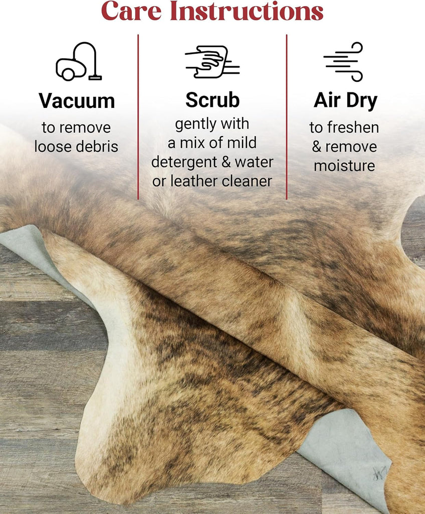 Exotic Brindle Cowhide Rug 6x7 ft, Real Hair on Hide Area Rug | Exotic black, brown and white brindle mix. Genuine