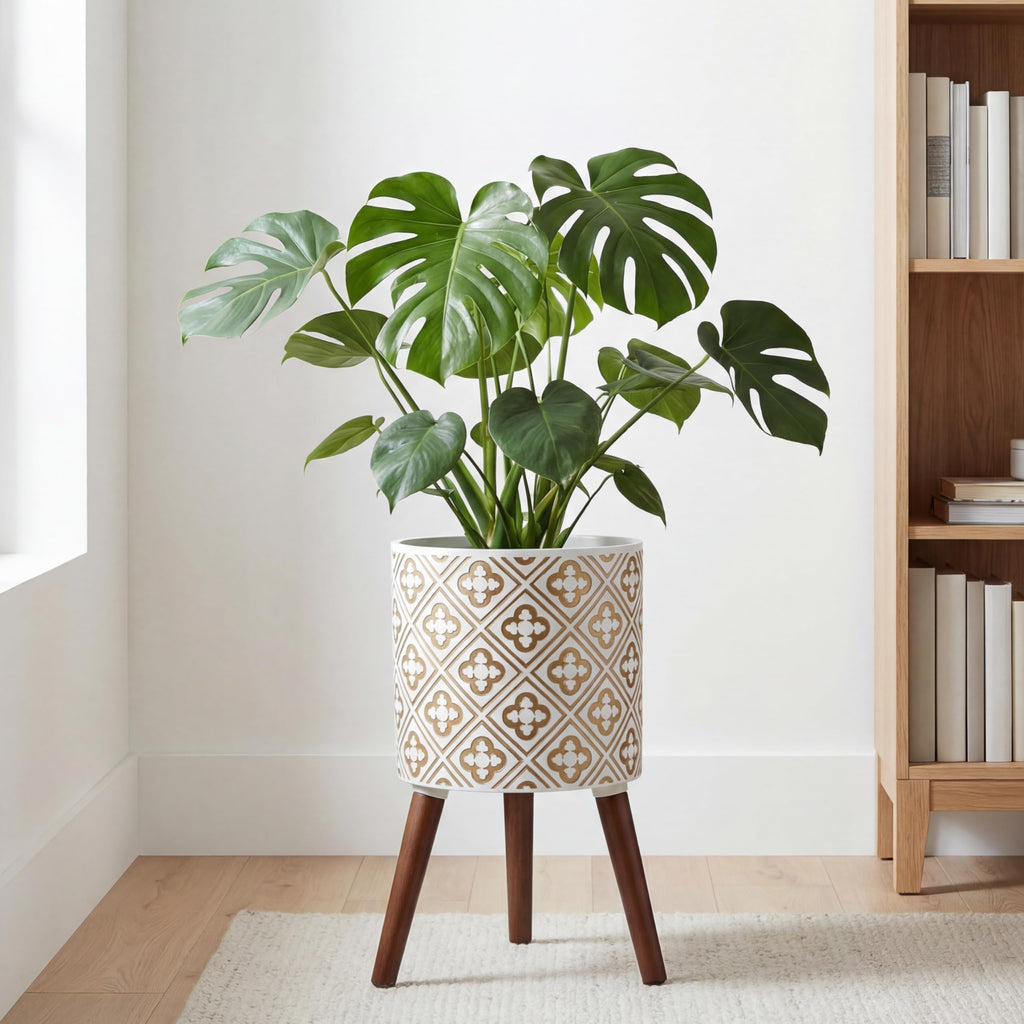 Naclto 10 Inch Planter with Stand, Plant Pot for Indoor Plants, Large Modern Flower Pots Indoor Outdoor with Drainage