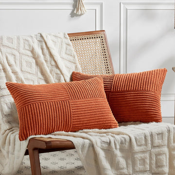 Set of 2 Burnt Orange Lumbar Decorative Throw Pillow Covers 16x26 Inch Couch Bed, Boho Farmhouse Fall Home Decor