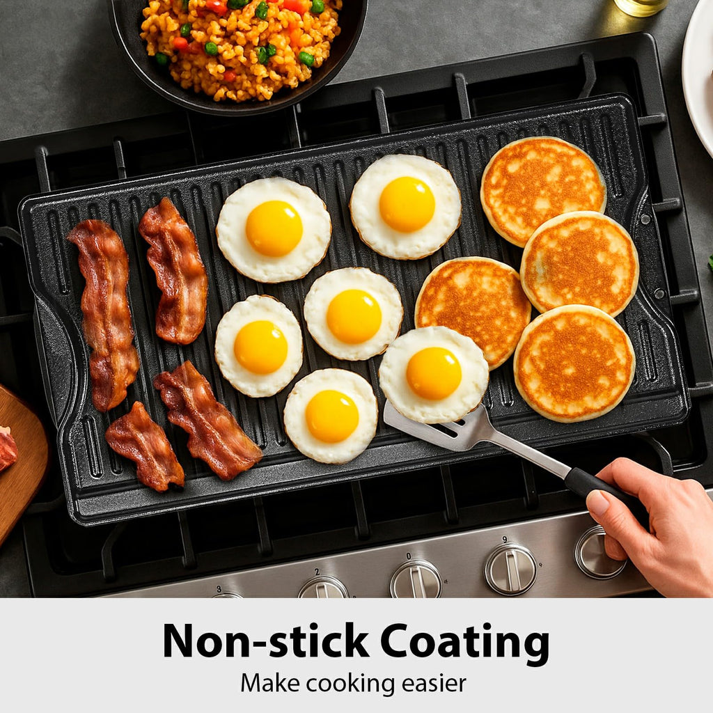 19.5x10.5 Reversible Cast Iron Griddle for Stovetop Gas Grill