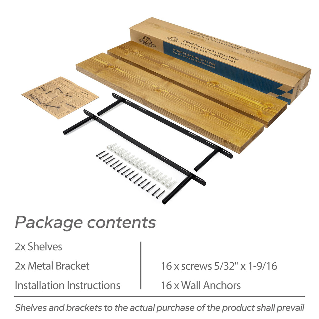 Wood Floating Shelves for Wall 36 inch Set of 2, Rustic Wooden Wall Mount Shelves Living Room Bedroom Kitchen