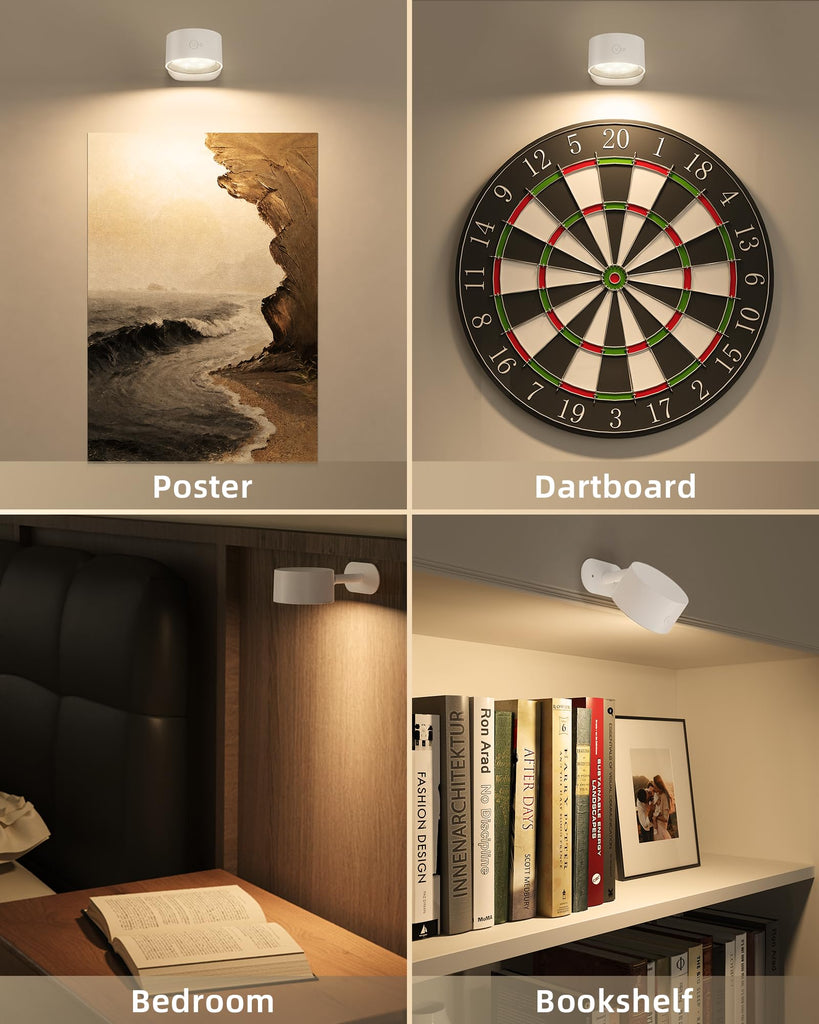 Picture Lights for Wall, 3 Pack Rechargeable Magnetic with Remote (White)