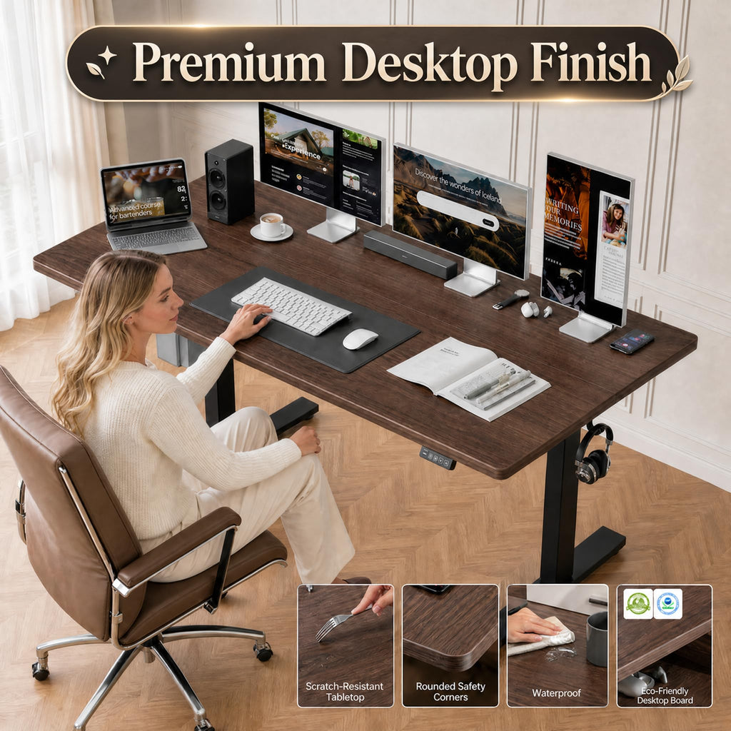 55x32 Large Electric Standing Desk, Height Adjustable Computer Desk with 2 Memory Presets, 31.5" Deep Desktop Sit