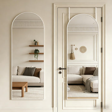 14" x 48" Arched Full Length Mirror White Frame Over Door & Wall Mounted