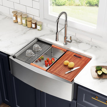 33x22 Inch Farmhouse Kitchen Sink - 16 Gauge Scratch-Resistant PVD Nano Stainless Steel Workstation Apron Front