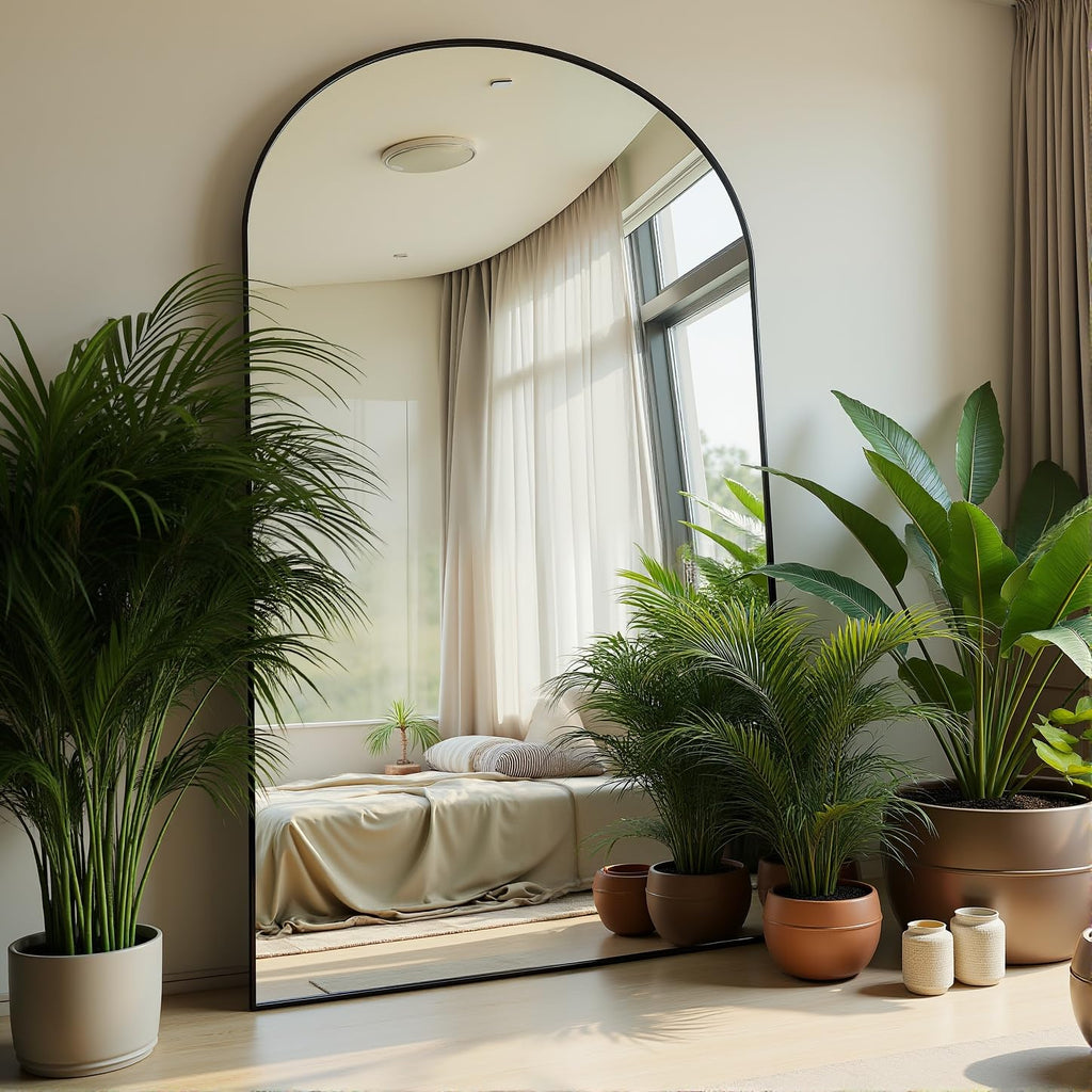 Full Length Floor Mirror, 91x46 Inch Oversized Arched Standing Mirror in Black, Dressing Room - Elegant Freestanding
