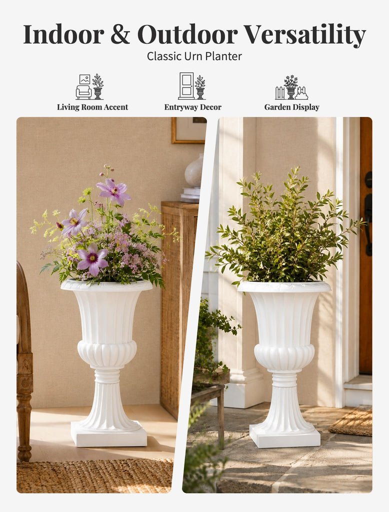 Plastic Classic Urn Planter: 19.7 Inch Plant Pot for Outdoor, 2 Pcs