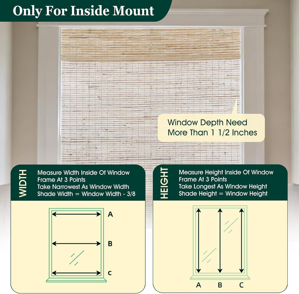 No Drill Blackout Roman Shades, Pando Cordless No Tools Bamboo Blinds for Indoor Windows, Light Filtering Woven Wood