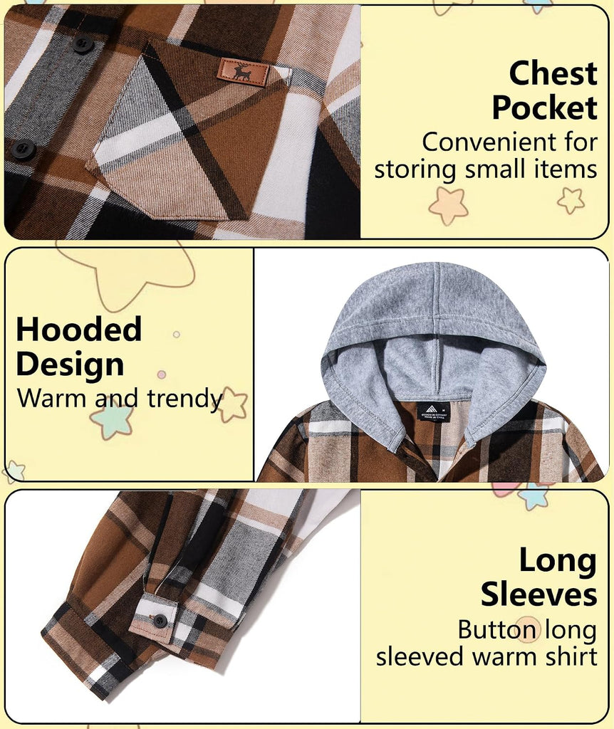 Boys Flannel Shirts Kids Plaid Hoodie