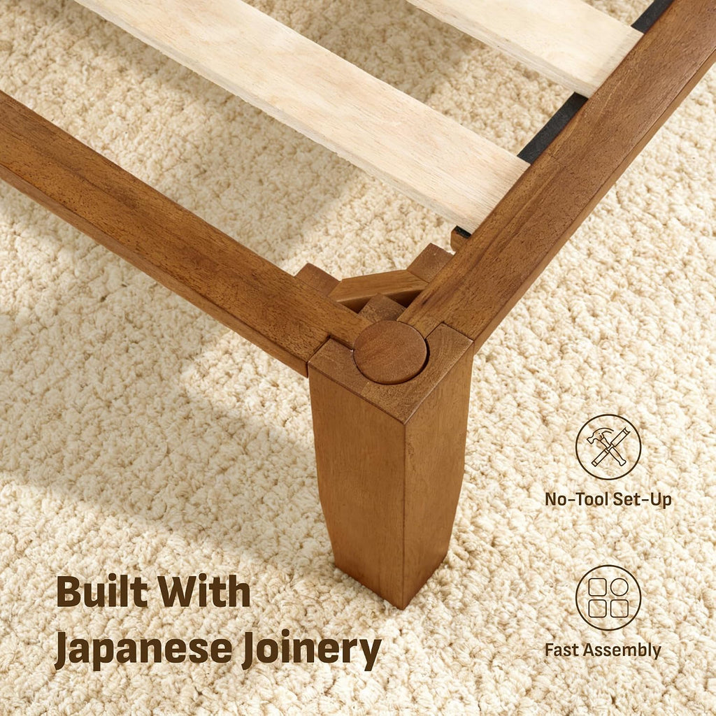 Mikor Japanese Joinery Bed Frame, Solid Wood, No-Tool Setup