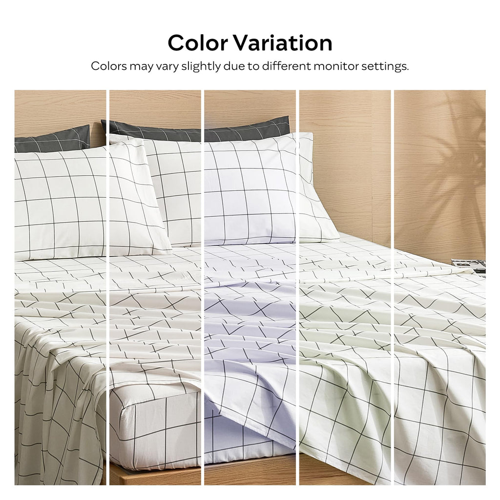 100% Cotton Sheet Set, White Plaid