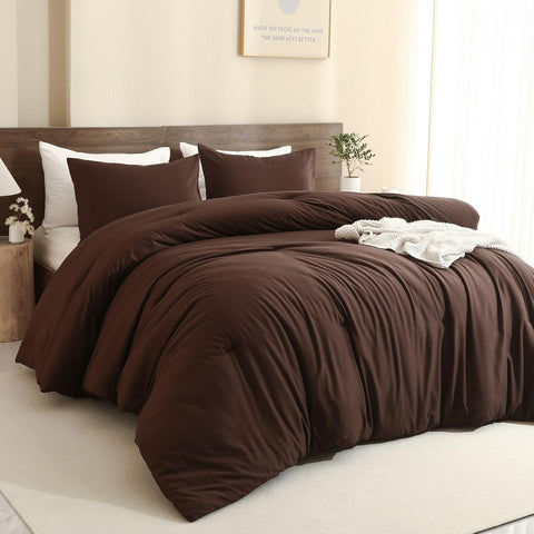 Paxrac Earthy Brown Comforter Queen, Neutral 3 Pieces Comforter Set, Lightweight Solid Bedding Set