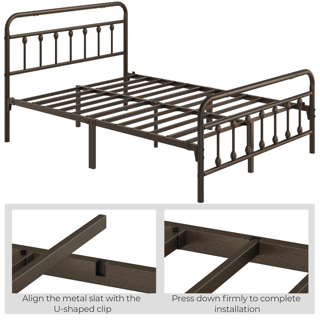 Metal Platform Bed Frame, Victorian Headboard & Footboard
