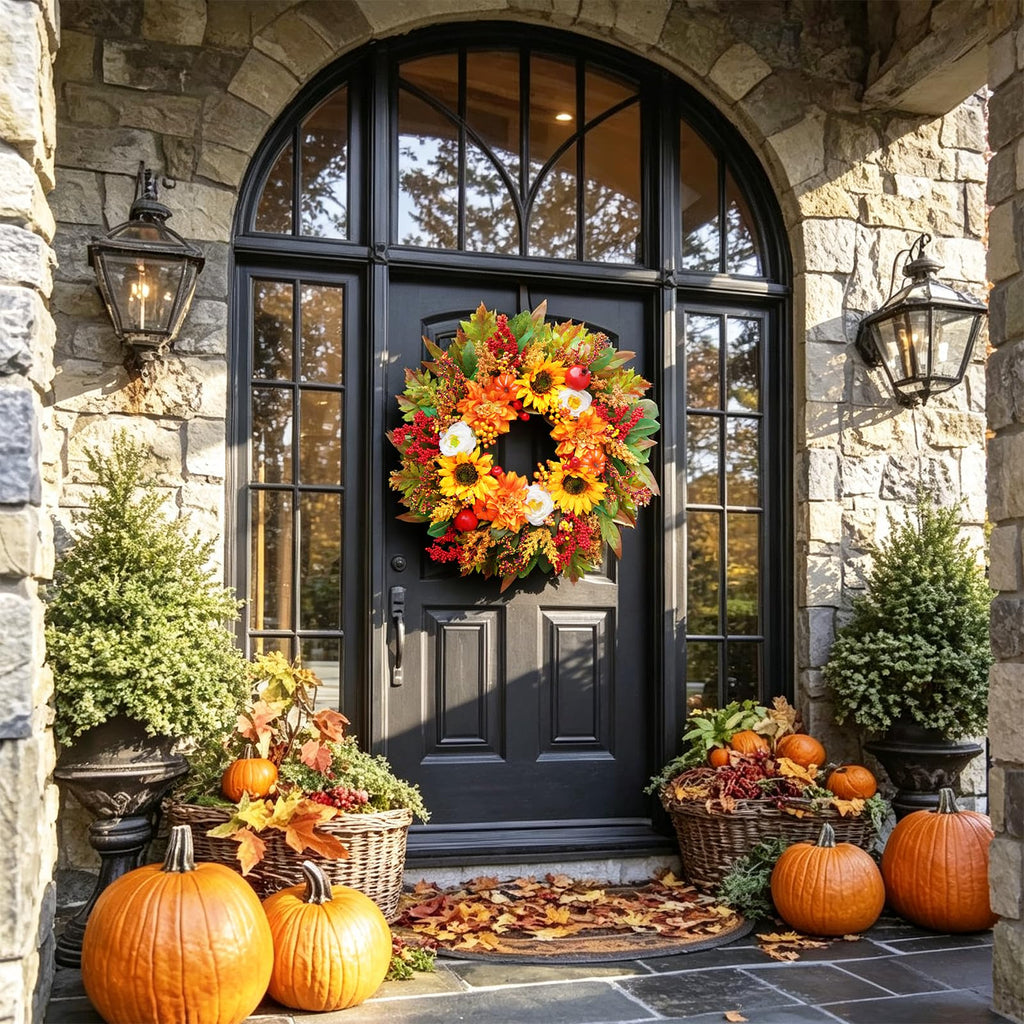 Fall Wreaths for Front Door, 24 Inch Autumn Wreath Luxury Harvest and Thanksgiving Indoor & Outdoor, Fall Door Wreath