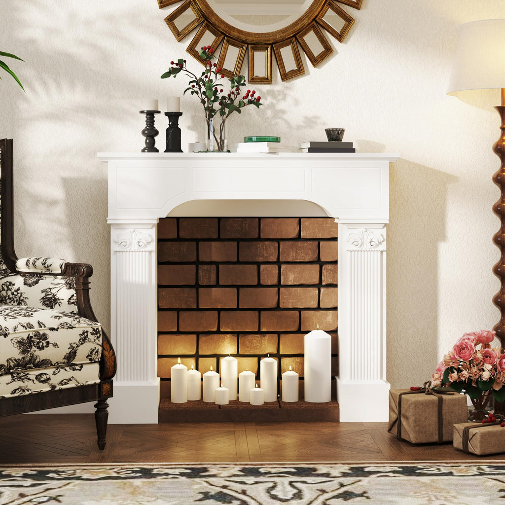 Baroque Fireplace Mantel Freestanding Ionic Leg 43.25"x42.75" White