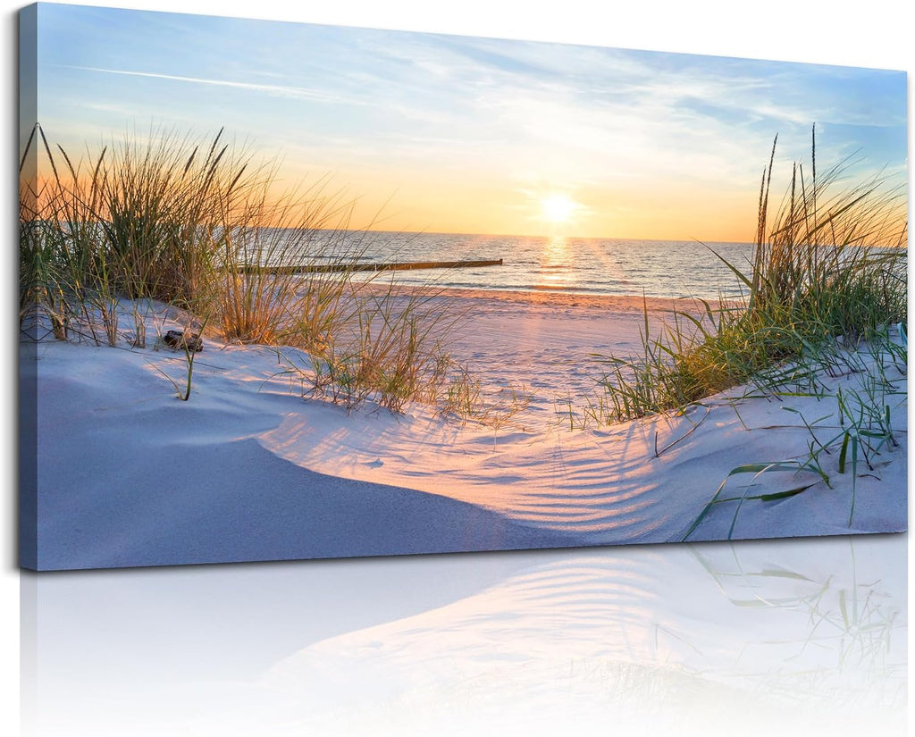 Wall Decor Large Canvas Wall Art Modern Office Pictures Blue Sun Beach Grass Ocean Landscape Paintings Canvas Art