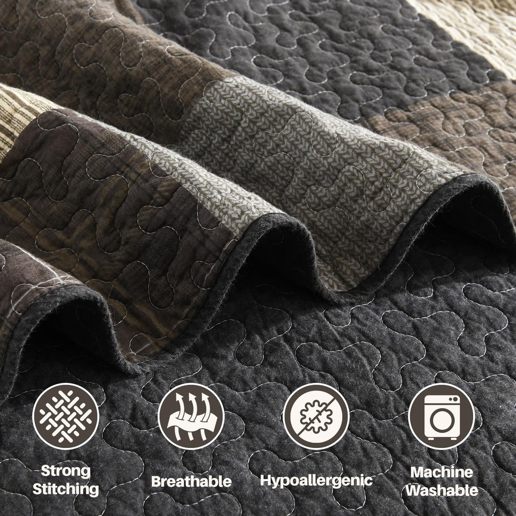 Quilts, Classic Plaid Design, Charcoal/Coffee Brown/Khaki