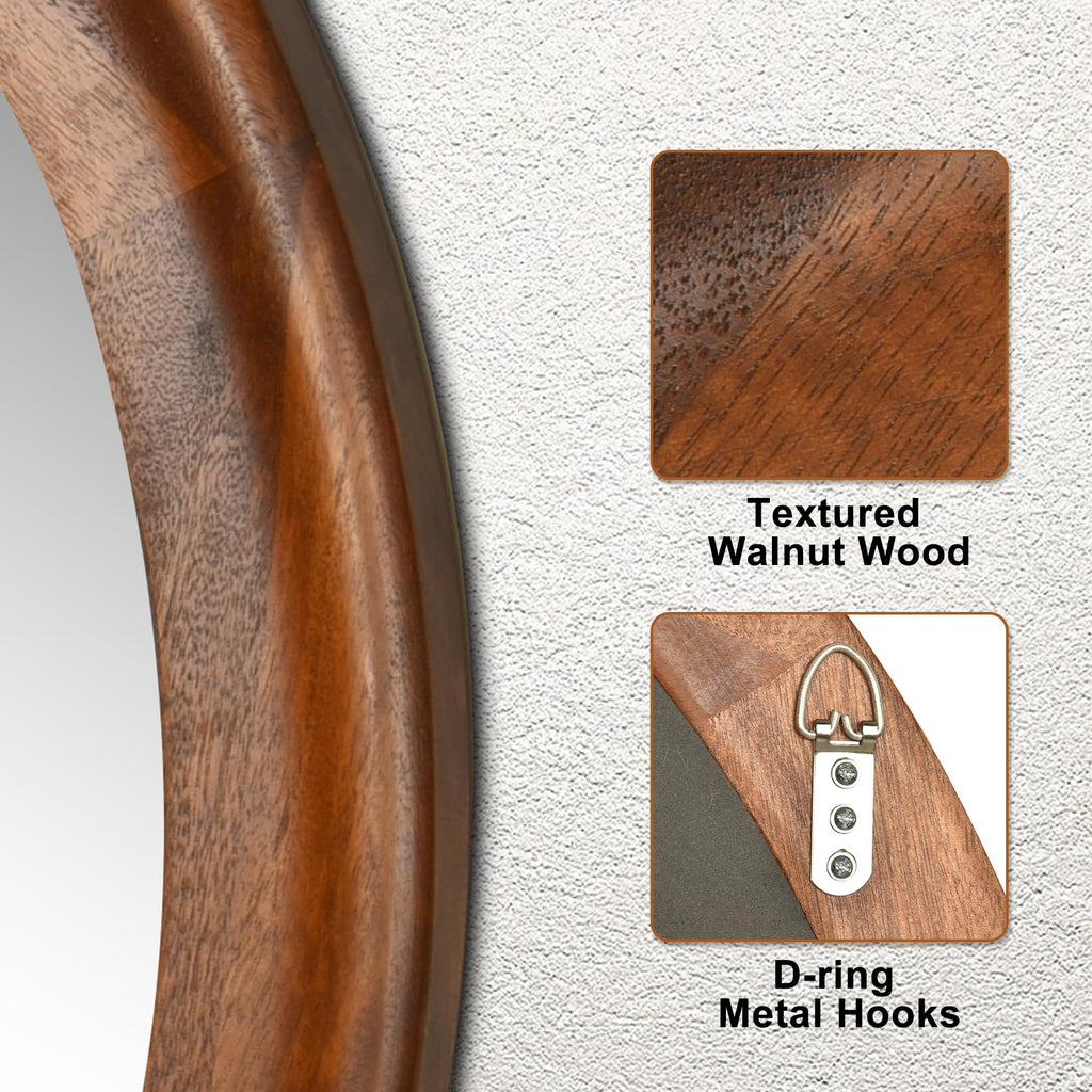Round Wall Mirrors 30 Inch,Wood Mirror with Walnut Frame