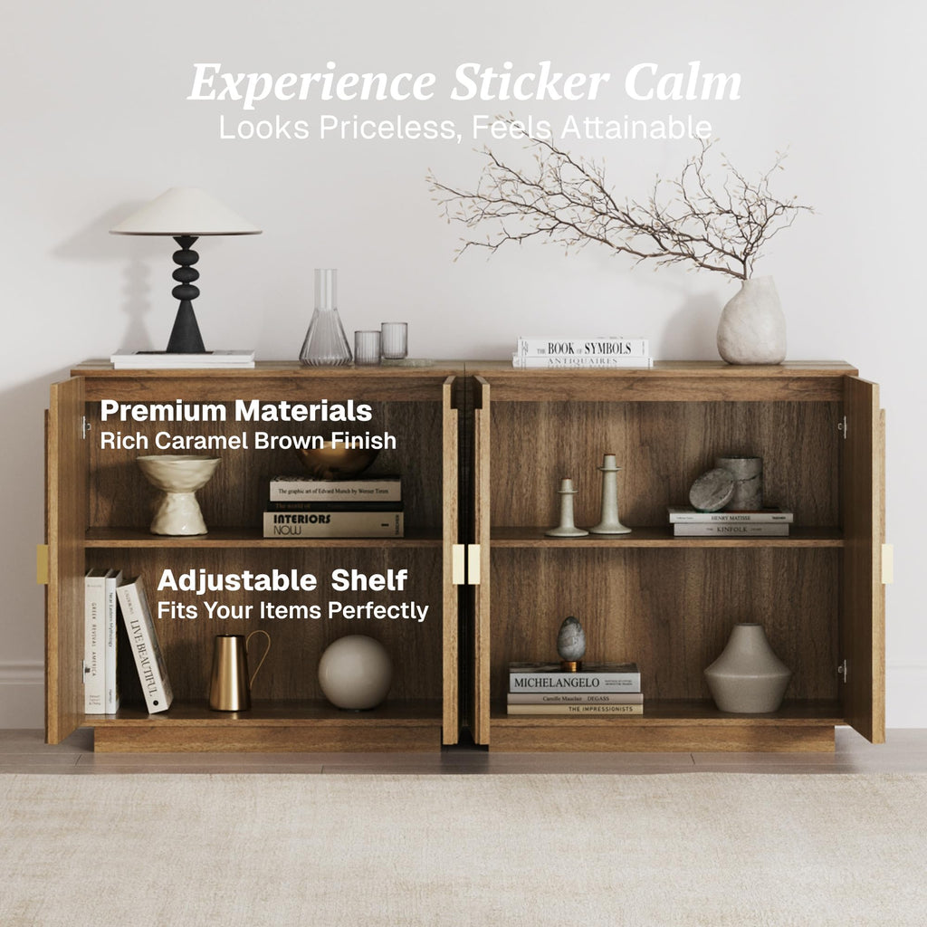 Modular Fluted Sideboard Buffet Cabinet with Storage, Mid-Century Modern Console Table with Symmetrical Arched Doors