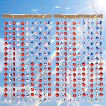 2 Pcs 4th of July Crystal Suncatcher American Flag Wind Chime with Chain Patriotic Window Decor Red Blue and White