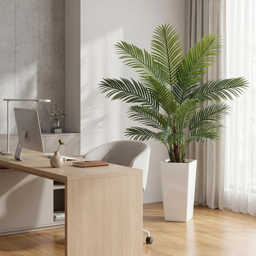5FT Palm Tree Artificial with 19 Leaves, Lifelike Artificial Plants Indoor with White Tall Planter Outdoor