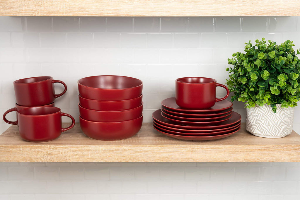 Wazee Matte Coupe Dinnerware Set, 16 pc, Red