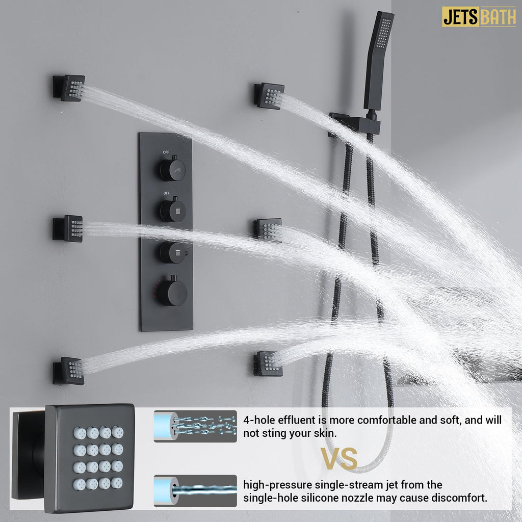 16" Thermostatic Rain Shower System with 6 Body Jets & 16-Inch Rainfall Shower Head, Full Body Shower Faucet Sets