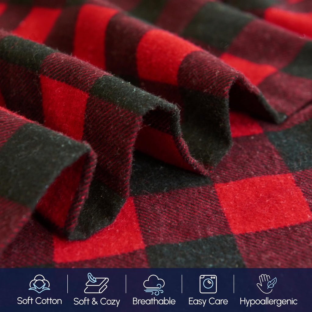 Buffalo Check Plaid Flannel Sheet Set, Queen, Burgundy