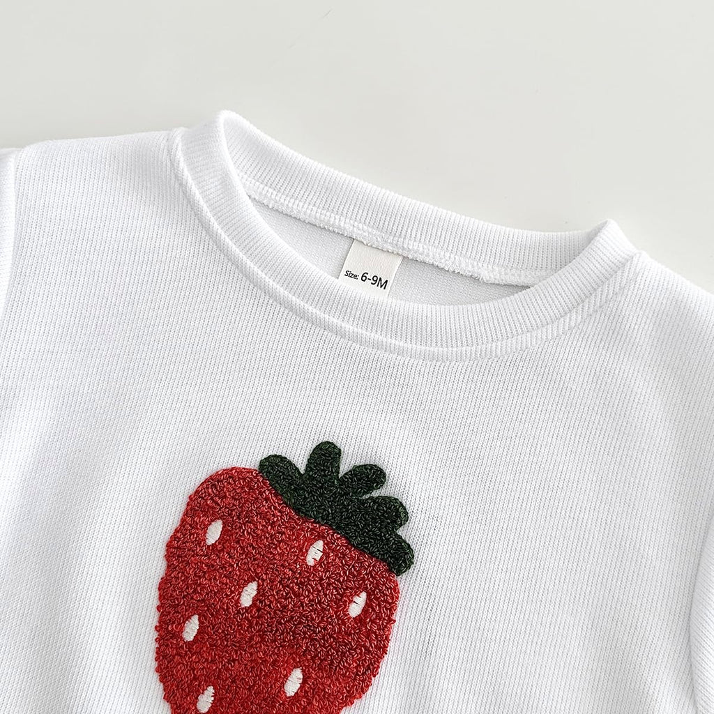 Baby Girls' And Toddler Long Sleeve Active Shirt and Pant, 2 Piece, Strawberry & Lemon Embroidery Top + Stripe Pants