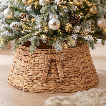 Natural Christmas Tree Collar with Bow 23.6 Inch Woven Farmhouse